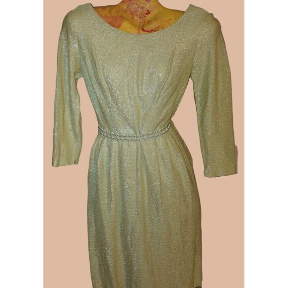 Vintage Dress 1950s Handmaid Gold Lurex Shimmer Party  Small Medium - Picture 1 of 16